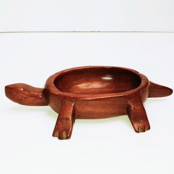 5″ Carved Wood Turtle Dish – Wooden Shallow Dish – - Picture 5 of 6